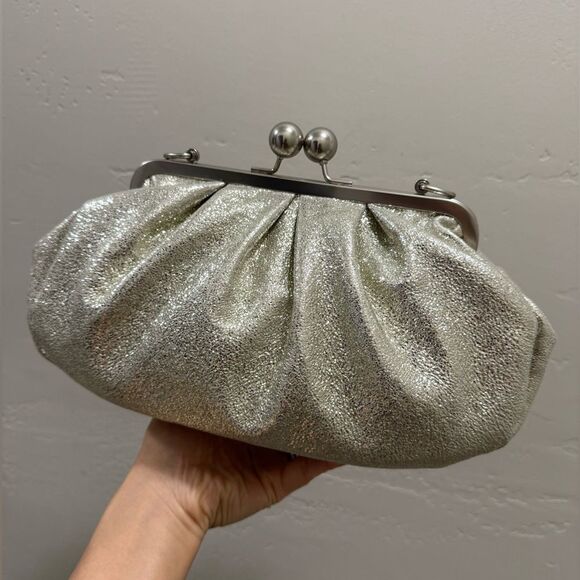 Silver Glitter Sheepskin Handmade Kisslock Slouchy Clutch/Wristlet/Crossbody - Picture 15 of 17